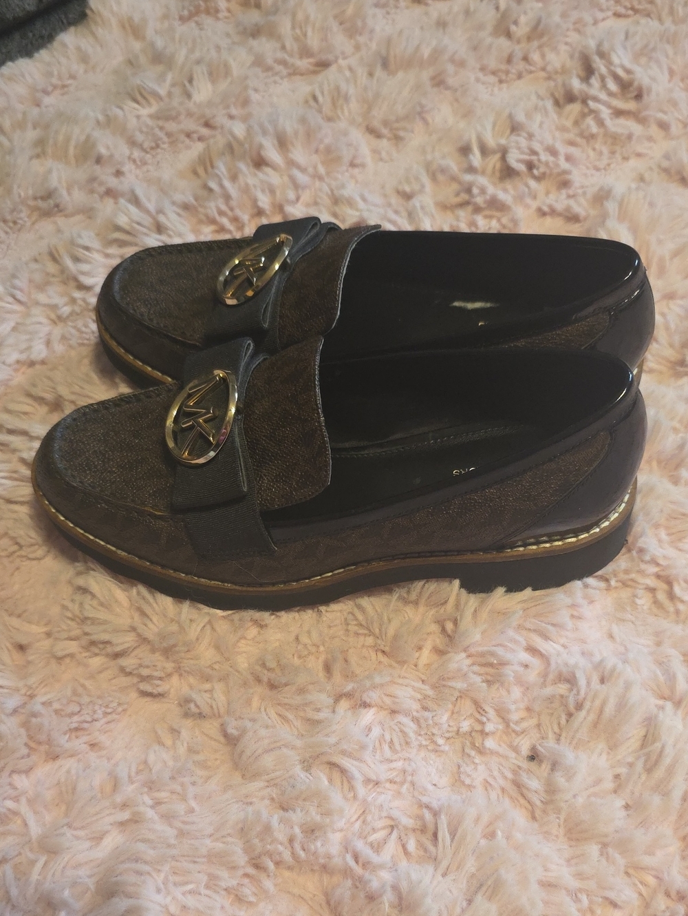 MK Brown Platform Loafer with Gold Accent